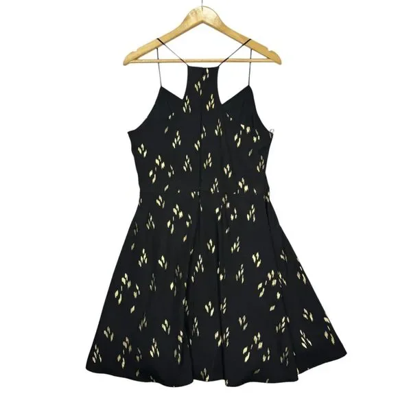 Everly Spaghetti Dress Black and Gold Size Large Racerback Knee Length Flare - Picture 2 of 16